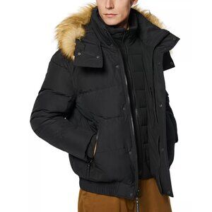 NWT Marc New York Men's Umbra DOWN Bomber Jacket Black Puffer Coat, Fur Hood 2XL